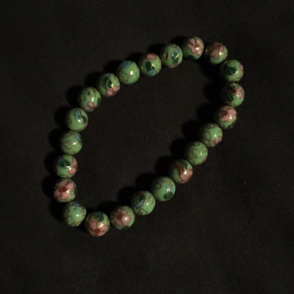 Vintage Green enamel bead bracelet